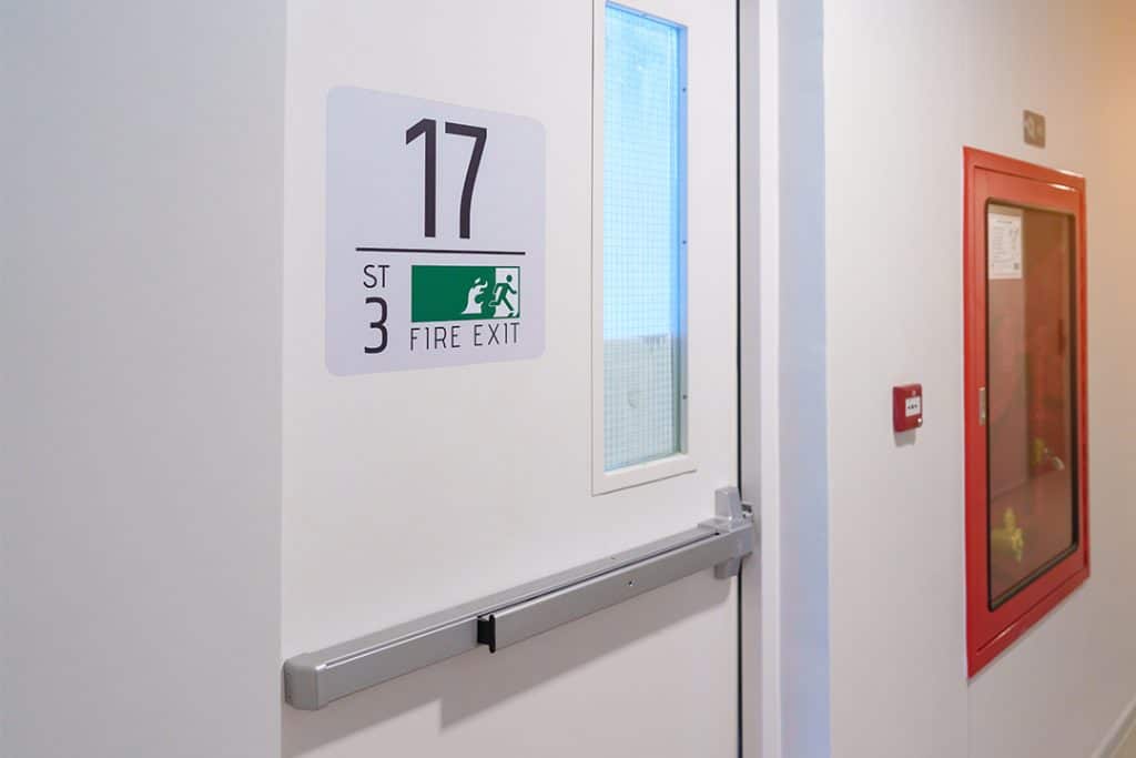 fire exit sign on a fire door