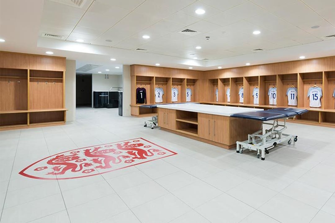 Inside changing room of St George's Park Training ground