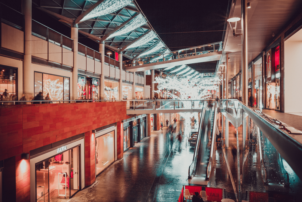 Commercial Shopping centre with two floors and few people