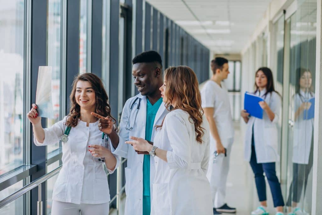 healthcare hospital hallway with doctors