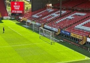 sponsor screen for element fire protection at the stadium
